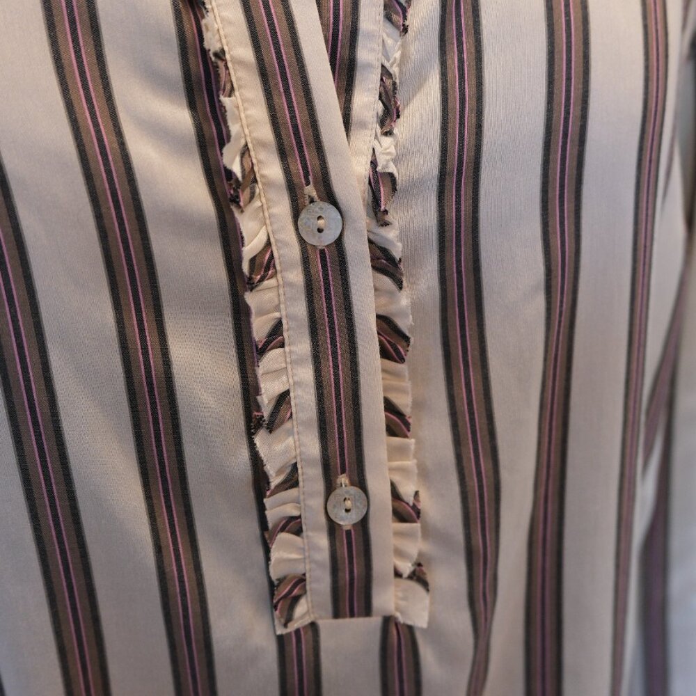 Maliparmi striped silk long sleeve blouse with ruffles - Picture 2 of 7